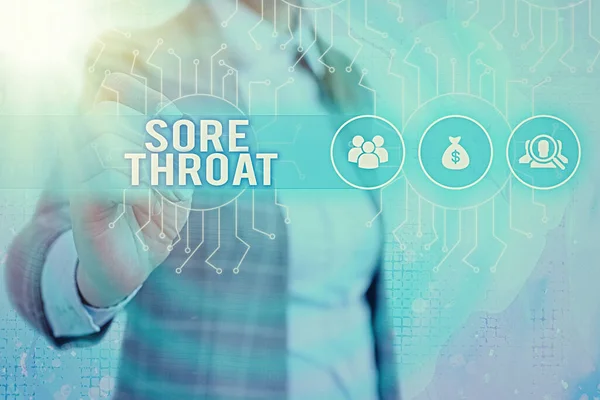 Word writing text Sore Throat. Business concept for Inflammation ot the pharynx and fauces resulted from an irritation System administrator control, gear configuration settings tools concept.