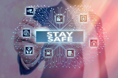 El yazısı. Güvenli Kal. Anlamı tehlike, zarar ya da makalelerin saklanacağı yer ya da yer tehlikesinden korumak Sistem Yöneticisi denetimi, dişli yapılandırma araçları kavramı.