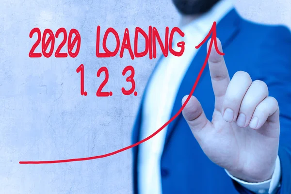 Word writing text 2020 Loading 1. 2. 3.. Business concept for welcoming the beginning of the new year Countdown digital arrowhead curve rising upward denoting growth development concept. — Stock Photo, Image