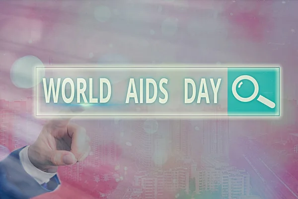 Escritura de texto a mano Día Mundial del SIDA. Concepto que significa un día internacional para concienciar sobre la pandemia del sida Búsqueda en la web: conexión a la red tecnológica futurista de información digital . —  Fotos de Stock