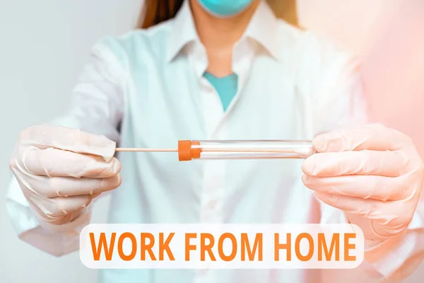 Texte d'écriture Word Work From Home. Concept d'affaires pour communiquer avec l'entreprise principalement à partir de la maison avec souplesse Échantillon de test sanguin de laboratoire montré pour le résultat de l'analyse diagnostique médicale. — Photo