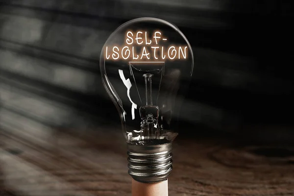 Conceptual hand writing showing Self Isolation. Business photo text promoting infection control by avoiding contact with the public Realistic colored vintage light bulbs, idea sign solution.