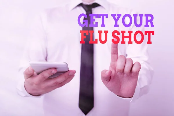 Escrita conceitual mostrando Get Your Flu Shot. Foto de negócios mostrando imunização é dada anualmente para proteger contra a gripe Modelo apontando dedo simbolizando o crescimento do progresso da navegação . — Fotografia de Stock