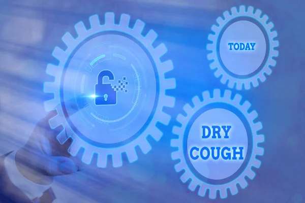 Writing note showing Dry Cough. Business photo showcasing cough that are not accompanied by phlegm production or mucus Graphics padlock for web data information security application system. — Stock Photo, Image