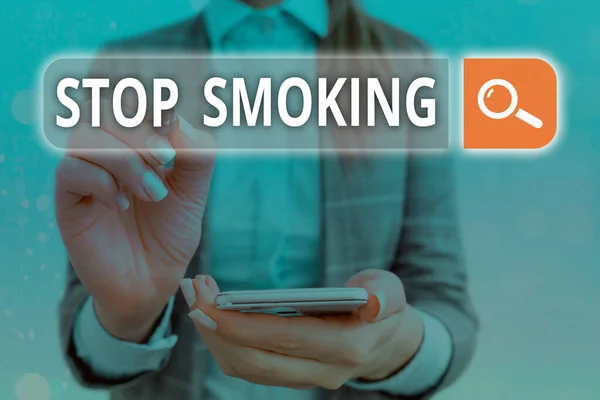 Handwriting text Stop Smoking. Concept meaning the process of discontinuing or quitting tobacco smoking Web search digital information futuristic technology network connection. — Stock Photo, Image