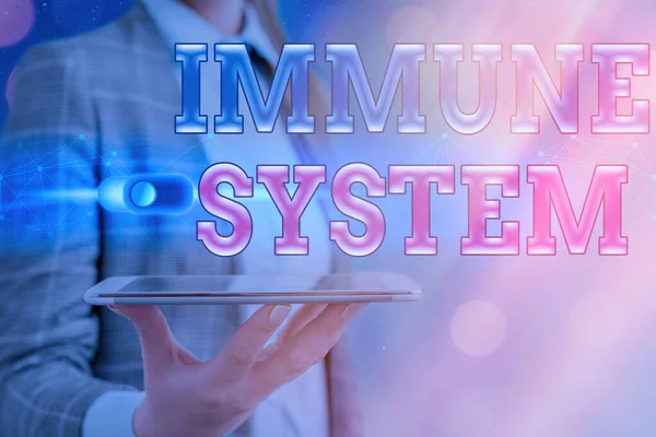 Text sign showing Immune System. Conceptual photo Complex network work together to defend against germs Graphics padlock for web data information security application system.