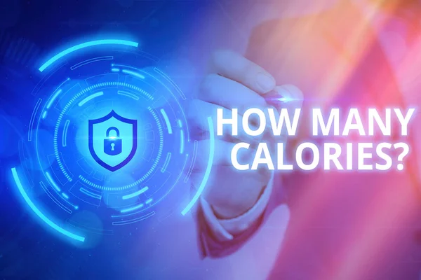 Word writing text How Many Calories Question. Business concept for asking how much energy our body could get from it Graphics padlock for web data information security application system.