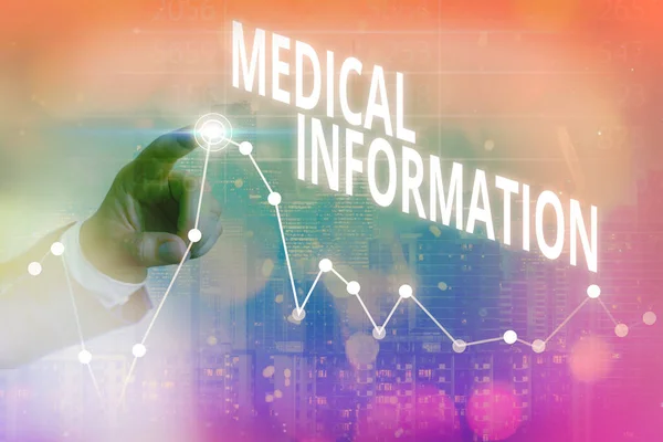 Word writing text Medical Information. Business concept for an individual demographic information and medical histories Arrow symbol going upward denoting points showing significant achievement.