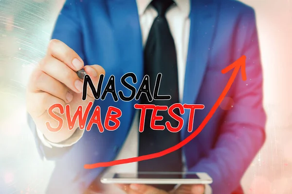 Word writing text Nasal Swab Test. Business concept for diagnosing an upper respiratory tract infection through nasal secretion digital arrowhead curve rising upward denoting growth development