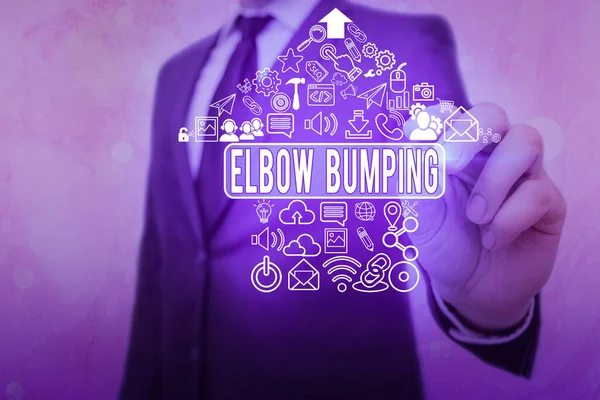 Word writing text Elbow Bumping. Business concept for newlytrended handshake where two individual touch elbows Information digital technology network connection infographic elements icon.