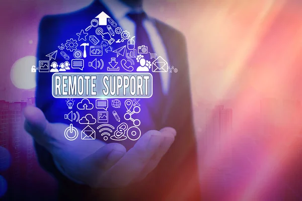 Word writing text Remote Support. Business concept for type of secure service, which permits representatives to help Information digital technology network connection infographic elements icon.