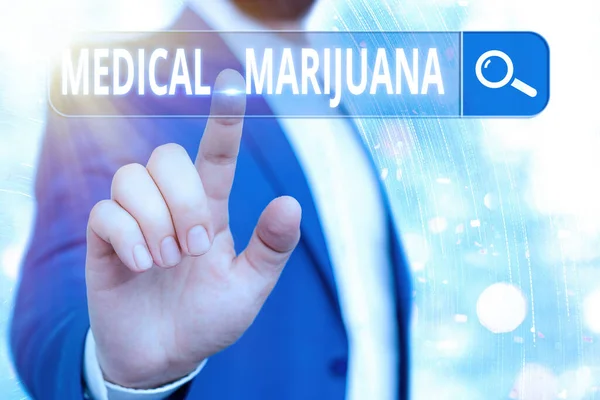 Handstilstext med medicinsk Marijuana. Begreppet menas endast receptbelagt och används för att behandla sjukdom Webbsökning digital information futuristisk teknik nätverksanslutning. — Stockfoto