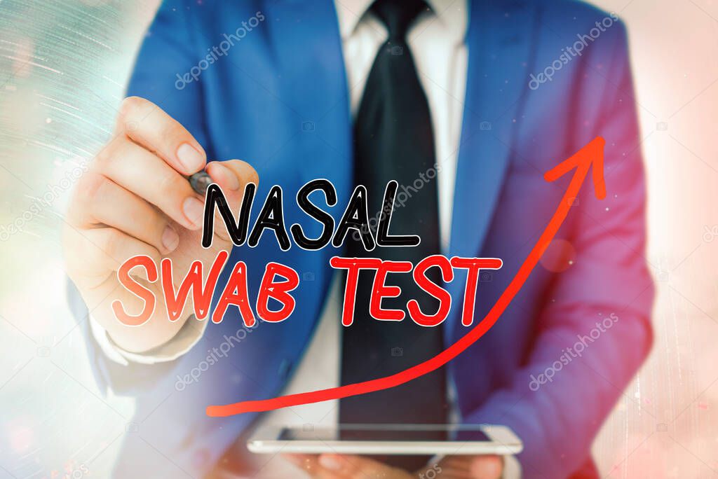 Word writing text Nasal Swab Test. Business concept for diagnosing an upper respiratory tract infection through nasal secretion digital arrowhead curve rising upward denoting growth development