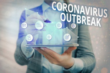 Coronavirüs salgınını gösteren kavramsal el yazısı. Yeni keşfedilen COVID19 Arrow sembolünün yol açtığı iş fotoğrafı metni bulaşıcı hastalığı önemli bir başarı gösteriyor.