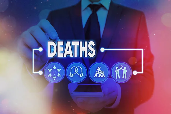 Palabra escribiendo texto Muertes. Concepto de negocio para el cese permanente de todos los signos vitales, ejemplo de morir individuo Información tecnología digital conexión de red elementos infográficos icono . — Foto de Stock