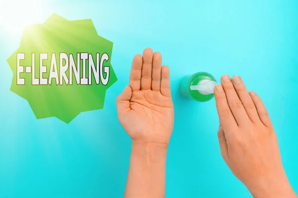 Word writing text E learning. Business concept for training through electronic media usually over the internet Handwashing procedures for decontamination and minimizing bacterial growth. — Stock Photo, Image
