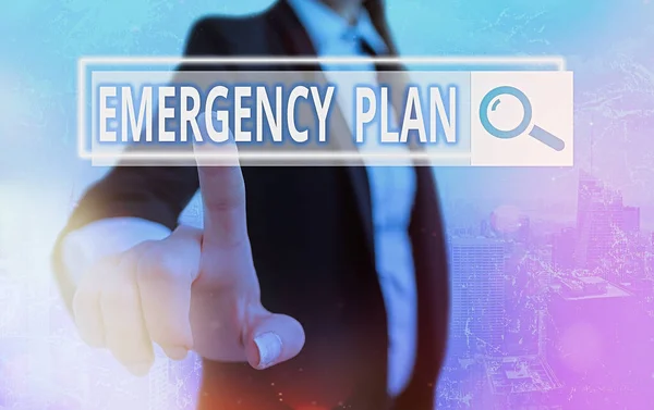 Text sign showing Emergency Plan. Conceptual photo instructions that outlines what workers should do in danger Web search digital information futuristic technology network connection. — Stock Photo, Image