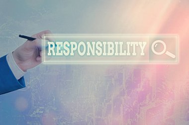 El yazısı yazısının Sorumluluğu. Bir şeyle ilgilenmek zorunda olan durum ya da gerçeklik kavramının anlamı Web arama dijital bilgi fütüristik teknoloji ağı bağlantısı.