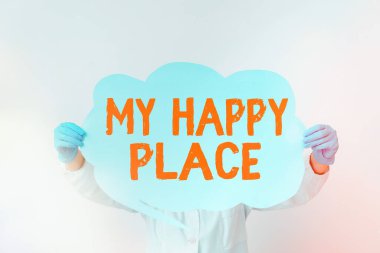 Mutlu Yer 'imi gösteren bir not yazıyorum. Ya güzel bir şey oldu ya da laboratuvar teknisyeninin boş kağıt aksesuarları, akıllı telefon kullanmasından memnunlar..