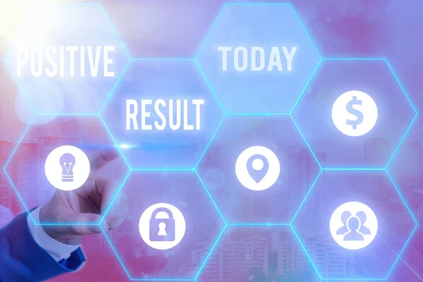 Text sign showing Positive Result. Conceptual photo shows that an individual has the disease, condition, or biomarker Grids and different set up of the icons latest digital technology concept.