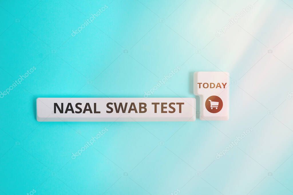 Writing note showing Nasal Swab Test. Business photo showcasing diagnosing an upper respiratory tract infection through nasal secretion Pc keyboard key with empty note paper above background copy