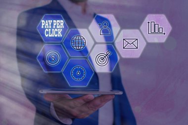 Kelime yazarlığı, tıklama başına öde. İnternet pazarlaması için iş konsepti, ödemelerin tıklama şebekelerine ve en son dijital teknoloji konseptinin farklı kurulumlarına dayandığı konsept.
