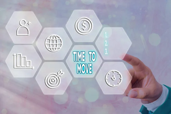 Text sign showing Time To Move. Conceptual photo change in the same way or to reflect on what is current Grids and different set up of the icons latest digital technology concept.