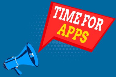 Uygulamalar için metin yazma zamanı. Uygulama ya da hizmetlerin kullanılması için iş konsepti Megafon Hoparlörü ve Boş Geometrik şekil YarıTonlama Baloncuğu.