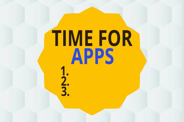 アプリのための時間を示す概念的な手書き。技術を使用してアプリケーションやサービスを利用するビジネス写真12ジグザグ効果で12ポイントスターDodecagonポリゴン. — ストック写真