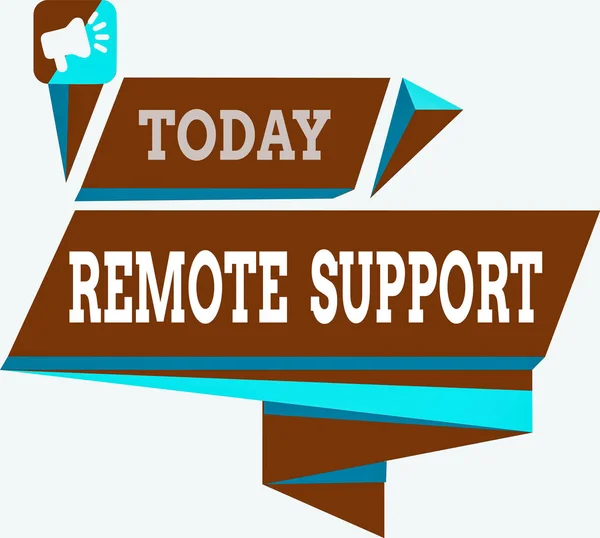 Text sign showing Remote Support. Conceptual photo type of secure service, which permits representatives to help Quadrangular Abstract Shape Formation Horizontal Graphic Outline Megaphone.