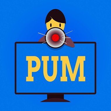 Pum 'u gösteren bir not yazıyorum. Meşru uygulamalar tarafından gerçekleştirilebilecek istenmeyen değişiklikleri gösteren iş fotoğrafı monte edilmiş PC Monitor Talking ve Holding Megaphone 'un arkasındaki adam.