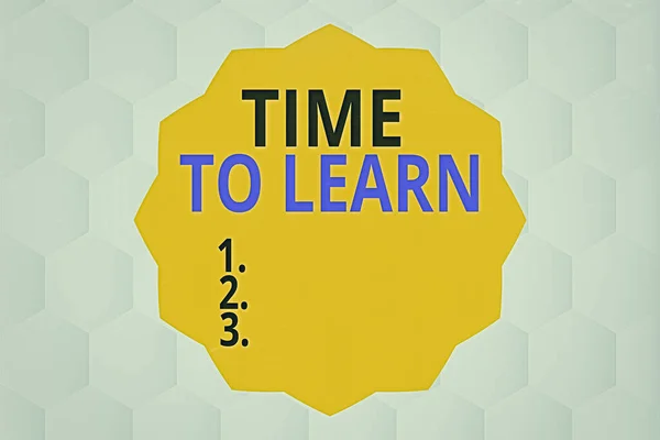 Conceptual hand writing showing Time To Learn. Business photo showcasing the need to get knowledge or understanding of facts and ideas Twelve 12 Pointed Star Dodecagon in Zigzag effect Polygon. — Stock Photo, Image