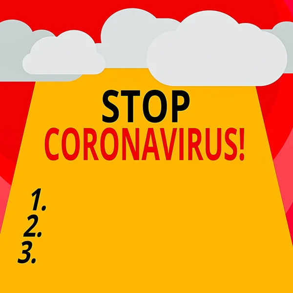 Skriva text och stoppa Coronavirus. Begreppet mening Sjukdom medvetenhet kampanj som kämpar för att minska COVID19 fall Blank Moln Halftone ovanför tom vertikal rektangulär styrelse Text utrymme. — Stockfoto