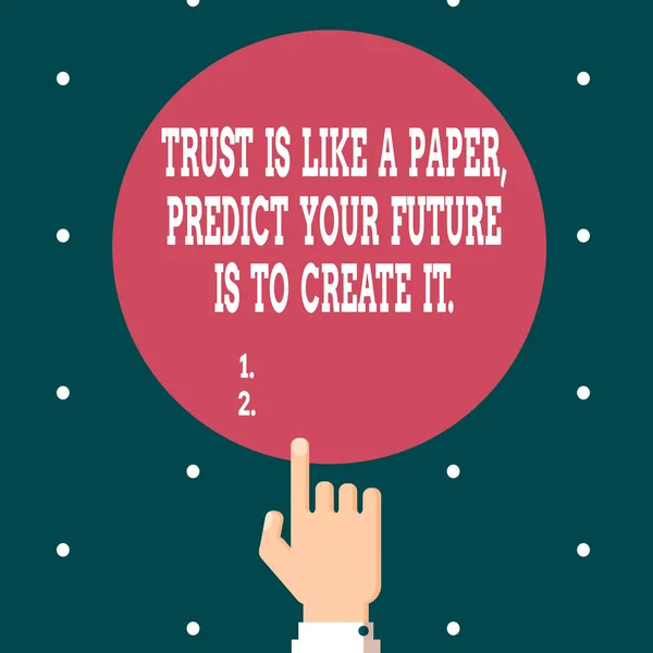 Writing note showing The Best way to predict your future is to create it.. Business photo showcasing Σκληρή εργασία Κίνητρο Χέρι δείχνοντας μέχρι δείκτη Αγγίζοντας στερεό κύκλο χρωμάτων. — Φωτογραφία Αρχείου