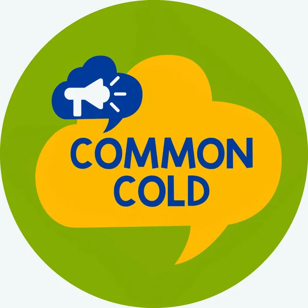 Tekst pisania słów Common Cold. Biznes koncepcja infekcji wirusowej w górnych drogach oddechowych głównie wpływających na nos Megafon w bańce mowy ogłaszając Tekst balon nakładki wewnątrz koła. — Zdjęcie stockowe