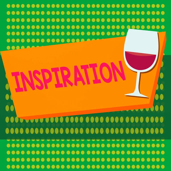 Skriva lapp som visar Inspiration. Affärsfoto visa upp processen att vara mentalt uppmuntras att göra något kreativt Halftone Goblet Glasvaror fyllda med vin rektangulär form. — Stockfoto
