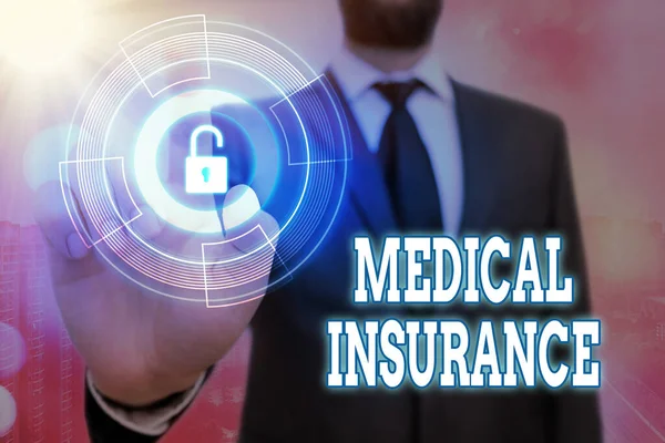 의료 보험 문서 작성. 개념적 의미 시스템 자금 조달의 의료 비용 웹 데이터 정보 보안 애플리케이션 시스템에 대 한 보험 그래픽 패들. — 스톡 사진