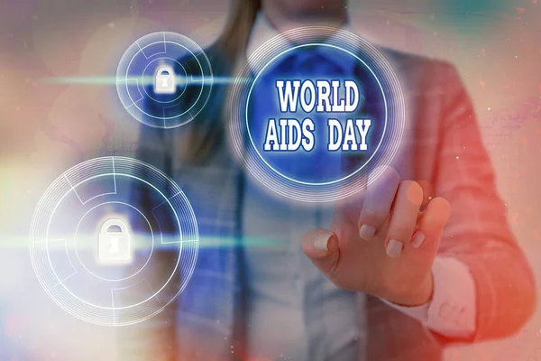 Text skylt som visar Världsaidsdagen. Konceptuell bild en internationell dag för att öka medvetenheten om AIDS pandemic Graphics hänglås för webbdata informationssystem. — Stockfoto