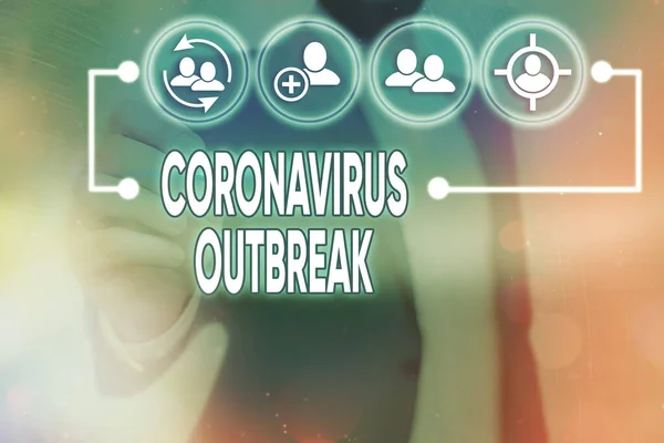 书写文字的科罗纳威斯爆发。新发现的COVID19引起传染病的商业概念信息数字技术网络连接信息要素图标. — 图库照片
