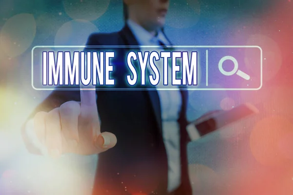 Conceptual hand writing showing Immune System. Business photo text a bodily system that protects the body from foreign substances Web search digital futuristic technology network connection.
