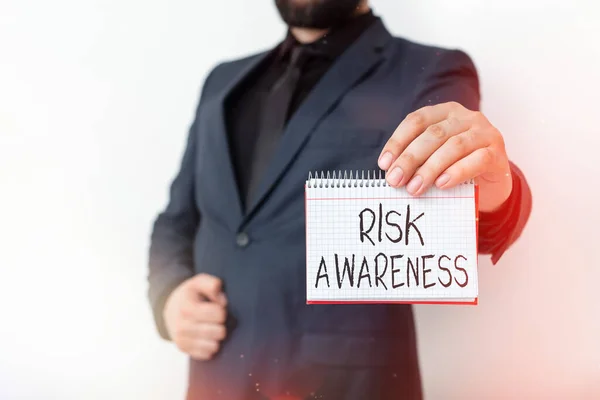 Text sign showing Risk Awareness. Conceptual photo recognizing factors that may cause a lifethreatening effect Model displaying different empty color notepad mock-up for writing idea.
