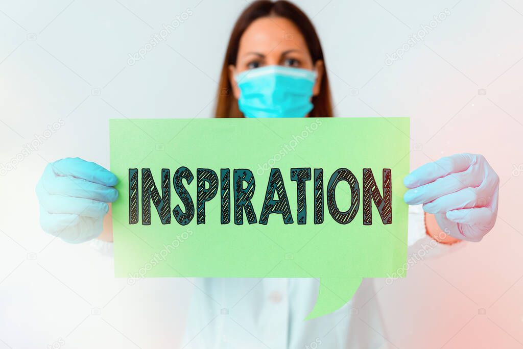 Handwriting text Inspiration. Concept meaning the process of being mentally stimulated to do or feel something Laboratory technician featuring empty sticker paper accessories smartphone.