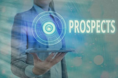 Prospects 'ı gösteren bir mesaj. Kavramsal fotoğraf potansiyel alıcı veya müşteri, iş pozisyonu adayı web veri bilgi güvenlik uygulaması için asma kilit.
