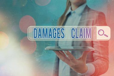 Tazminat talebini gösteren bir mesaj. Kavramsal fotoğraf, mağdur tarafın uğradığı zararı ya da yükümlülüğü onarmaya çalışıyor. Web araması dijital bilgi fütüristik teknoloji ağı bağlantısı.