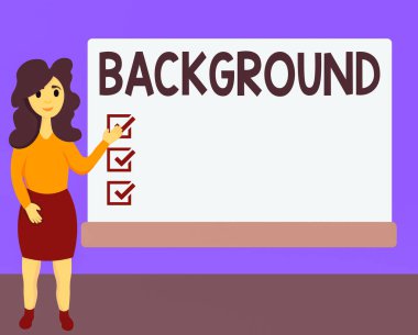 Word writing text Background. Business concept for conditions that form the setting which something is experienced Female Hu analysis Standing Hand Presenting Rectangular Blank Whiteboard. clipart