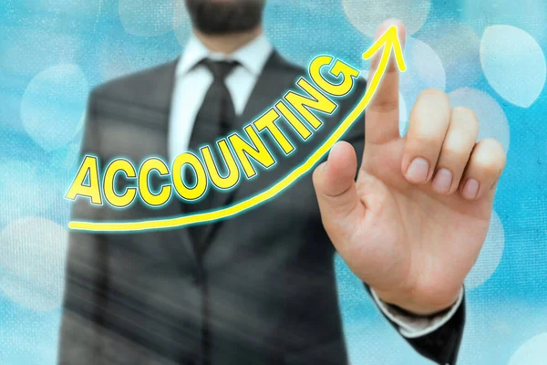 Word writing text Accounting. Business concept for system of summarizing business and financial transactions digital arrowhead curve rising upward denoting growth development concept. — Stock Photo, Image