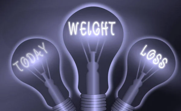 Text sign showing Weight Loss. Conceptual photo a reduction of the total body mass due to a mean loss of fluid Realistic colored vintage light bulbs, idea sign solution thinking concept. — Stock Photo, Image