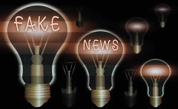 Conceptual hand writing showing Fake News. Business photo showcasing false information publish under the guise of being authentic news Realistic colored vintage light bulbs, idea sign solution. — Stock Photo, Image