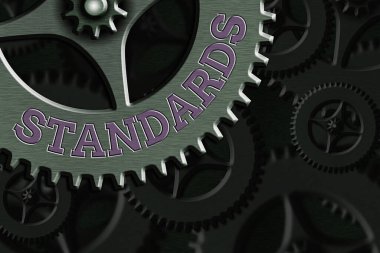 Metin işareti Standartları gösteriyor. Kavramsal fotoğraf, otorite, özel veya genel onay sistemi yönetim kontrol, dişli yapılandırma araçları kavramı tarafından oluşturulmuş bir şeydir..