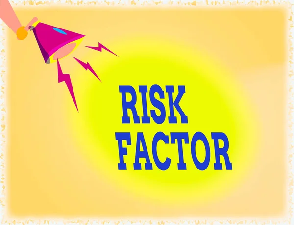 Word writing text Risk Factor. Business concept for Characteristic that may increase the percentage of acquiring a disease Hu analysis Hand Holding Megaphone Downward with Lightning Sound Effect Icon.